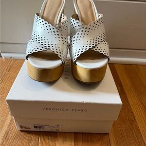 Veronica Beard White and Gold Platform Sandals
